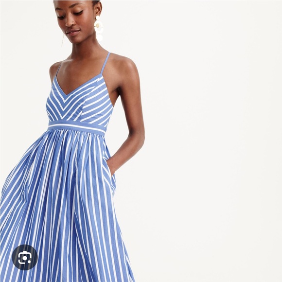 J.Crew Long Drapey Spaghetti-strap Maxi in White Blue Stripe Dress - Picture 2 of 13
